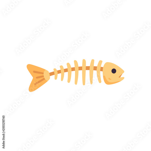 fish skeleton icon, dead fish bone symbol, colorful illustration