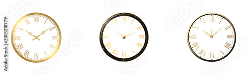 A clock face with Roman numerals, the hands pointing to midnight, set against a transparent background
