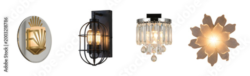 A singal of Beautiful Wall Sconces with Subtle Yellow Illumination Isolated on Transparent Background