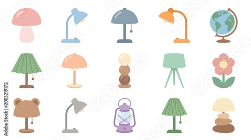 Flat Design Lamps and Globe Illustration - Home Decor  Lighting