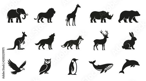 Animal Silhouettes Collection - Nature Wildlife Glyph Icons for Education