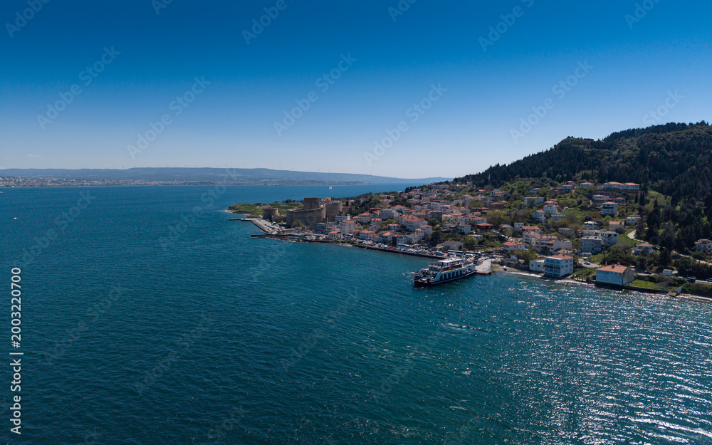 Fototapeta premium Aerial View of Kilitbahir Castle Ottoman Fortress on Dardanelles Strait in Canakkale Turkey