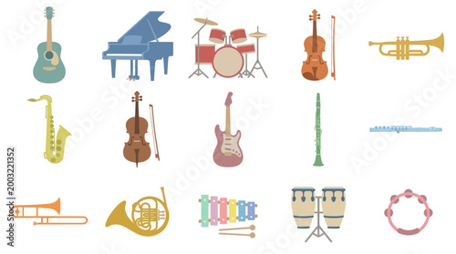 Flat Vector Illustration Of Musical Instruments Set