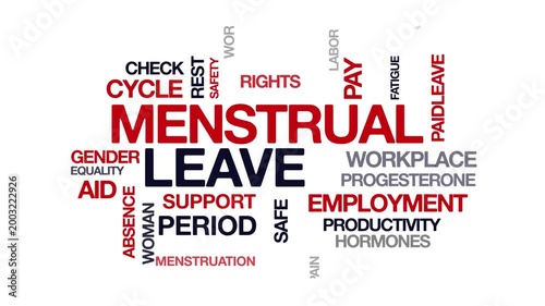 Menstrual leave concept Animated Tag Word Cloud kinetic typography, Text Design Animation typography seamless loop video motion graphics Intro Wordart workplace red grey type on white background bg ba