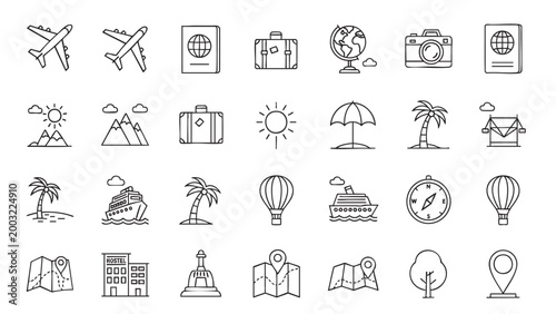 Outline icons for vacation and adventure travel