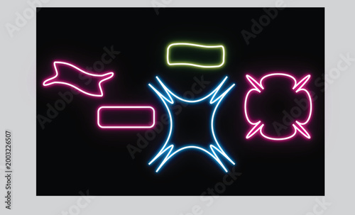 PrintNeon speech frame. Neon glowing laser lamp border Pro Vector