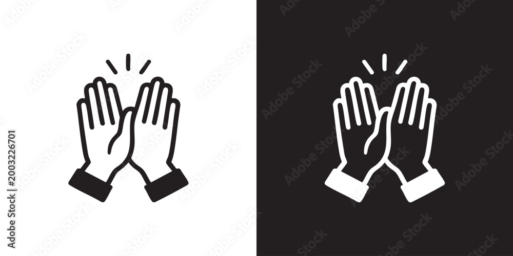 Obraz premium Minimalist High Five Icon with Stylized Hands and Celebration Lines in Black and White