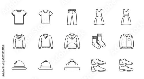 Clothing Icons Set: Fashion Apparel and Accessories Line Art