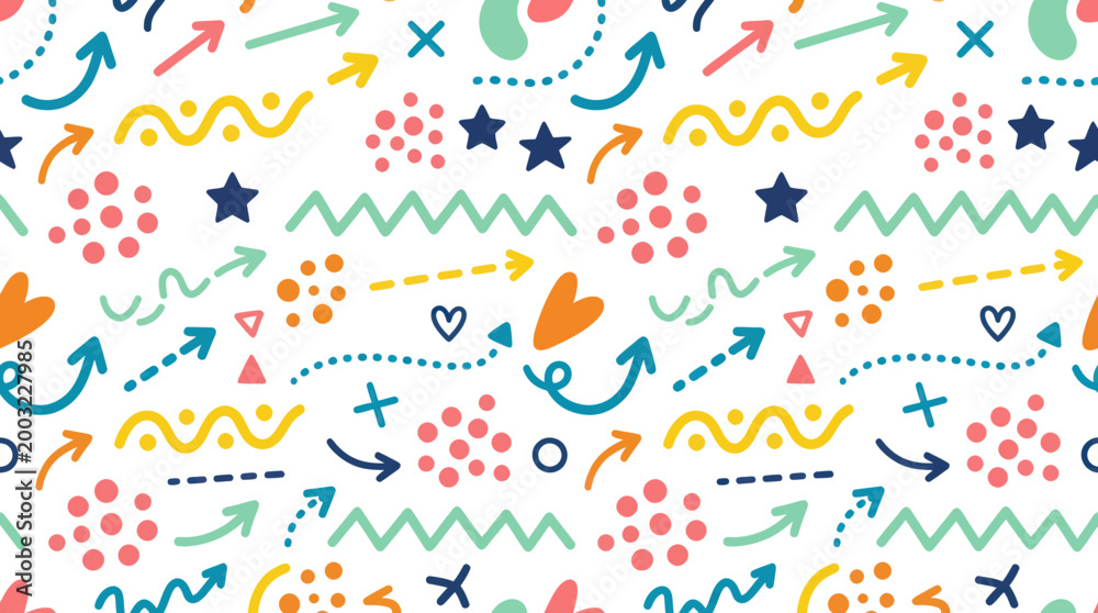 Obraz premium Playful Hand-Drawn Doodle Pattern Background - Colorful Vector Abstract Design