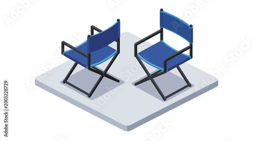 An image of two blue director's chairs positioned on a film set, representing the creative industry and collaborative nature of filmmaking.