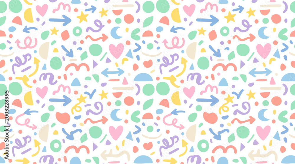 Fototapeta premium Cute Pastel Arrows Hearts Moons Stars Kids Pattern Vector Illustration Flat