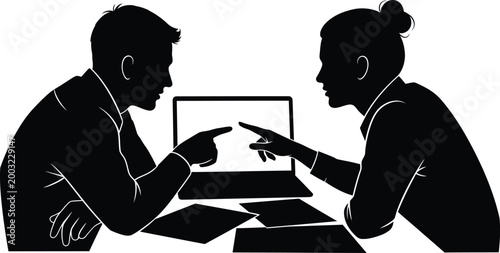 Two people collaborating over a laptop computer