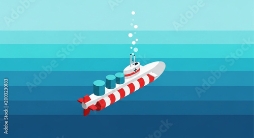 Submarine Underwater Exploration Vehicle in Ocean.