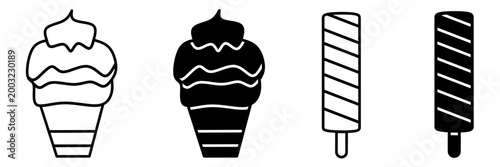 Silhouette of dice icon illustration on white background. Ice cream icon set for business. Stock vector.	