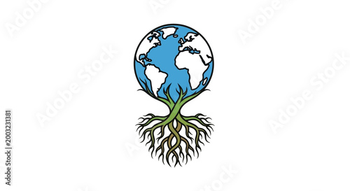Earth Globe with Green Roots Growing.