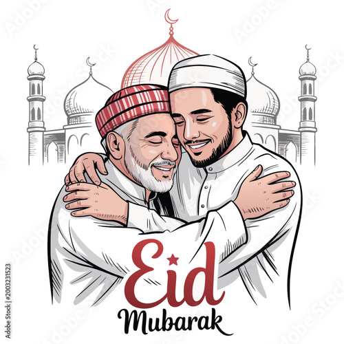 Heartwarming father and son embrace celebrating special festive occasion with spiritual background