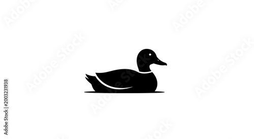 Simple Black Silhouette of a Duck Floating on Water