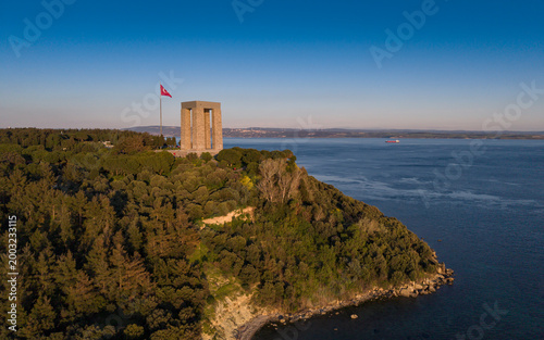 Aerial View of Canakkale Martyrs Memorial at Gallipoli Peninsula Dardanelles Strait Turkey National Monument