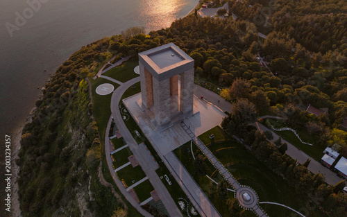 Aerial View of Canakkale Martyrs Memorial at Gallipoli Peninsula Dardanelles Strait Turkey National Monument
