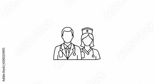 Medical professionals, a doctor and nurse, depicted in a simple outline