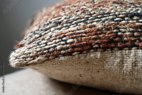 rustic handwoven cushion cover with worn texture