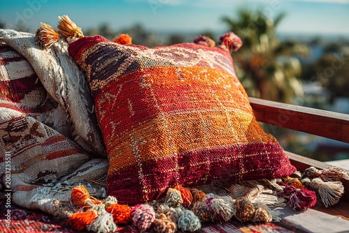 sunset-colored handwoven cushion cover