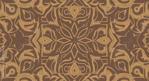 Brown and gold seamless floral pattern background texture
