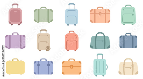 Travel Luggage and Suitcases Flat Design Vector Collection for Vacation and Trip Planning
