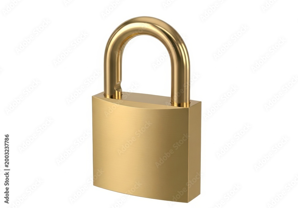 Fototapeta premium Golden padlock with brass-colored shackle and smooth surface finish