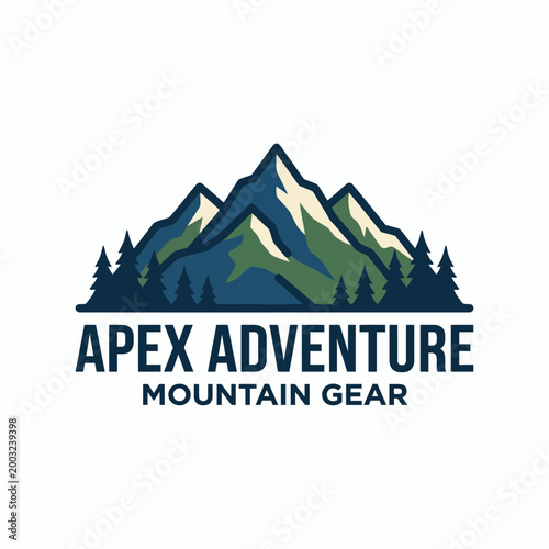 Foto This logo features a stylized mountain range with greenery, emphasizing outdoor adventure and nature, ideal for a brand focused on mountain gear and adventure products