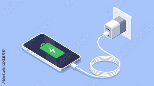 Tableau sur toile A smartphone being charged with a USB power adapter, highlighting the importance of technology in everyday life and the convenience of portable devices