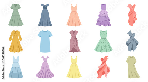 Women's Fashion Dresses  Gowns Flat Vector Illustration Collection