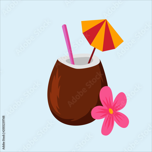 Принти на полотні Tropical Coconut Cocktail Drink With Umbrella