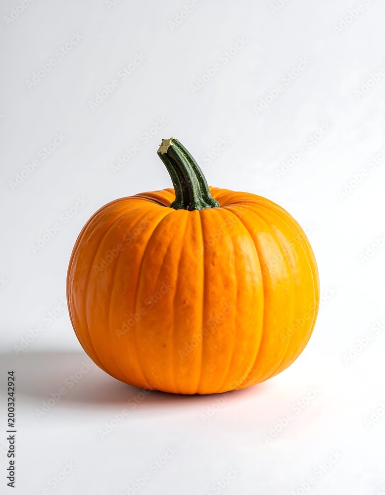 Obraz premium Single Small Orange Pumpkin on White Surface.