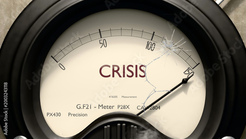 Konstfotografi Crisis meter showing high levels of crisis