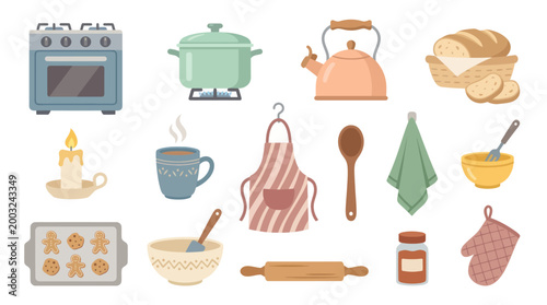 Cooking and Baking Kitchen Utensils Set Flat Vector Illustration