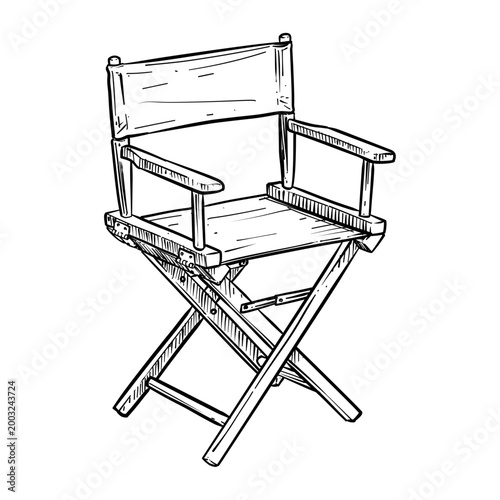 folding director chair vector line art hand drawn illustration