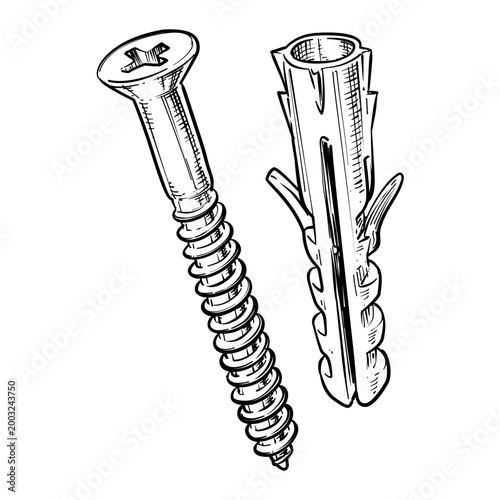 nylon wall plug vector line art hand drawn illustration