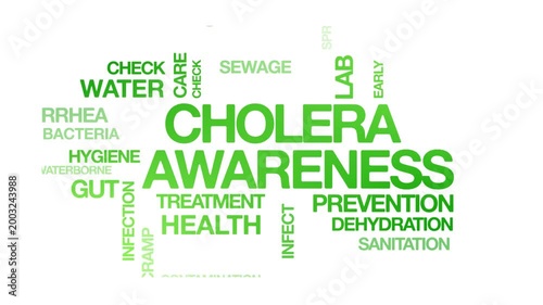 cholera awareness concept Animated Tag Word Cloud kinetic typography, Text Design Animation typography seamless loop video motion graphics Intro Wordart green type on white background bg backdrop