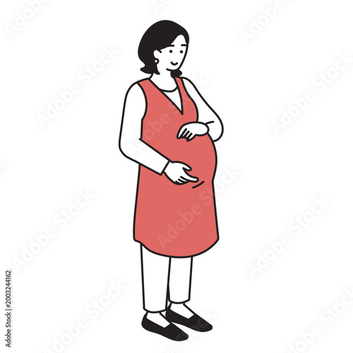 アイソメトリック構図の笑顔の妊婦のイラスト