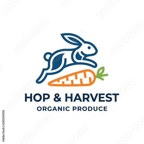 A logo featuring a joyful rabbit and a fresh carrot symbolizes the vitality of organic produce, capturing the essence of healthy eating and vibrant agricultural practices.