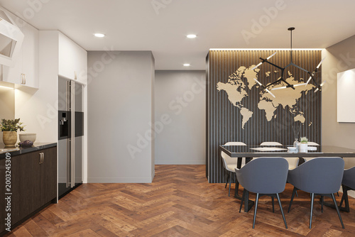 Принти на полотні Sophisticated Apartment Lounge with Sleek Entertainment Center and Neutral Tones