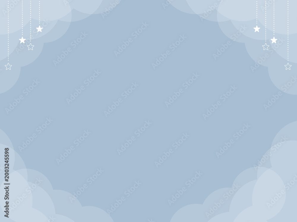 Obraz premium Kawaii Fantasy Blue Gradient Background with Hanging Stars and Dreamy Clouds