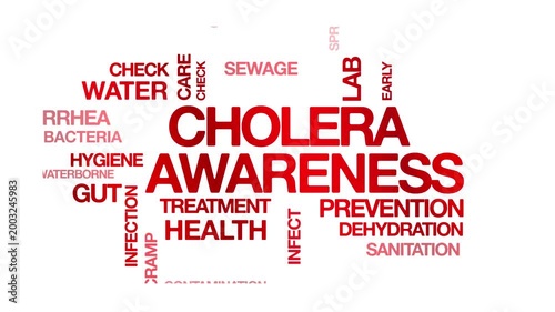 cholera awareness concept Animated Tag Word Cloud kinetic typography, Text Design Animation typography seamless loop video motion graphics Intro Wordart red type on white background bg backdrop