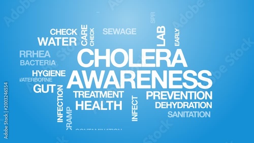cholera awareness concept Animated Tag Word Cloud kinetic typography, Text Design Animation typography seamless loop video motion graphics Intro Wordart sky blue  background bg backdrop