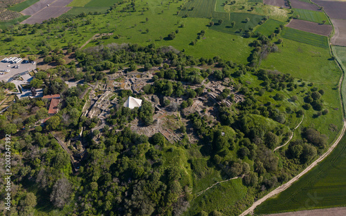 Aerial View of Ancient Troy Ruins Archaeological Site in Canakkale Turkey UNESCO World Heritage