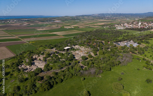 Aerial View of Ancient Troy Ruins Archaeological Site in Canakkale Turkey UNESCO World Heritage