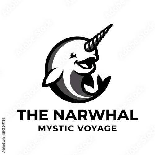 A charming logo design for 'The Narwhal' features a playful narwhal to symbolize adventure and whimsy, perfectly capturing the essence of a mystical maritime voyage.