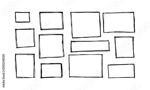 Rectangle frame line. square shape outline on hand draw style. vector illustration isolated