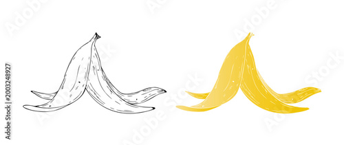 Vector banana peel. Graphic organic waste hand drawn illustration isolated on background. Zero waste, sustainable living concept. For designer, Eco-Friendly. Garden Soil Enrichment